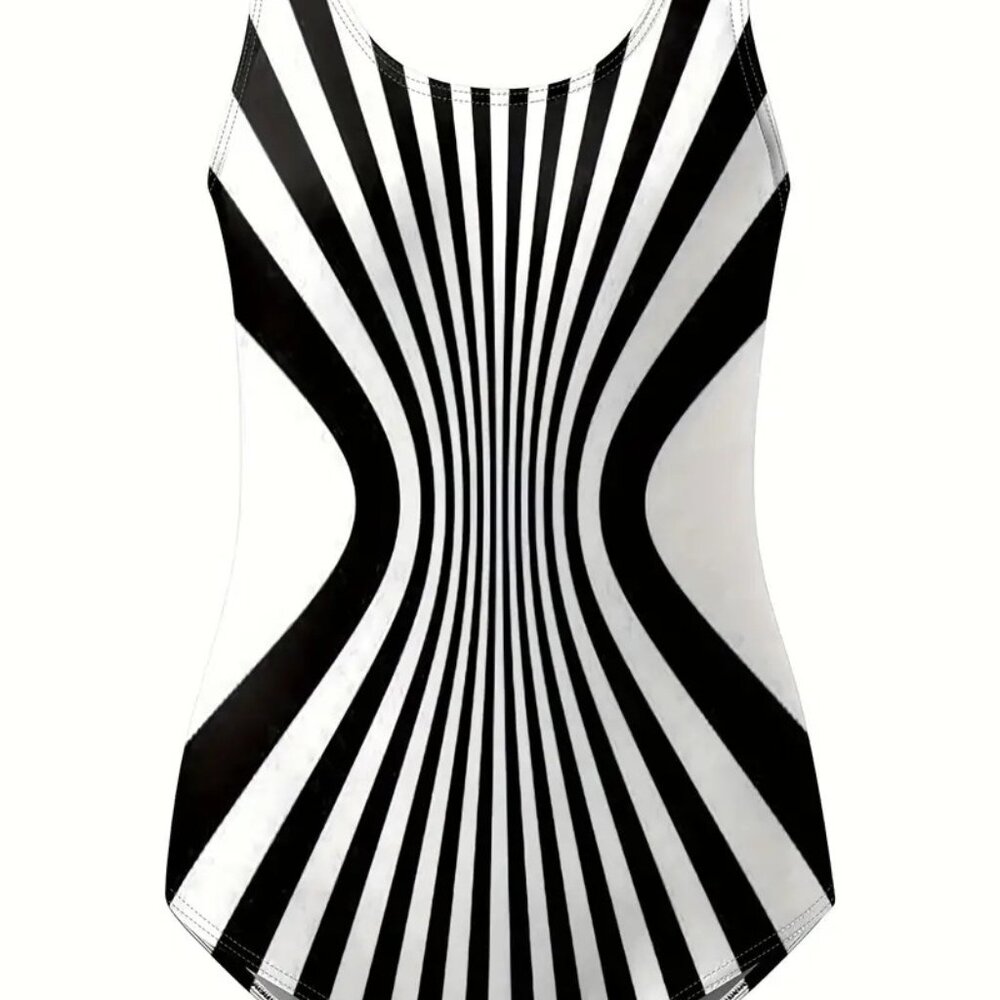 Striped Color Block Backless One-Piece Swimsuit - Picture 4 of 5